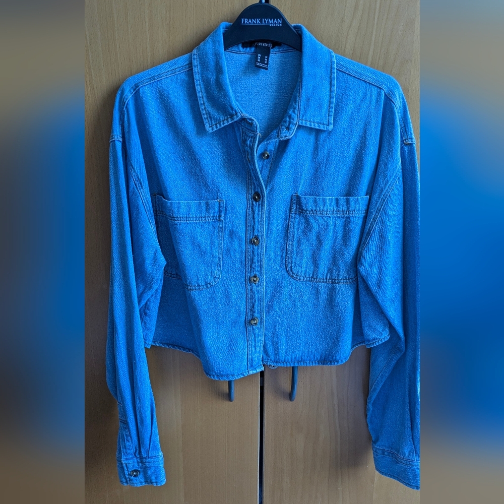 Forever 21 crop denim button down